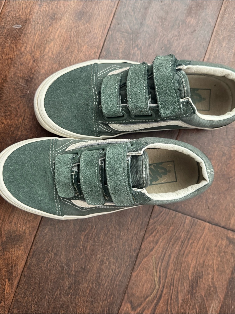 Vans Kids Old Skool Velcro Sneakers - Dark Green and White